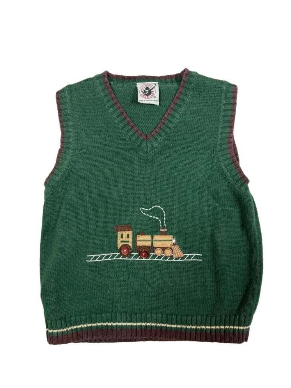 Good Lad Train Embroidered Knit Sweater Vest Size 2T Green